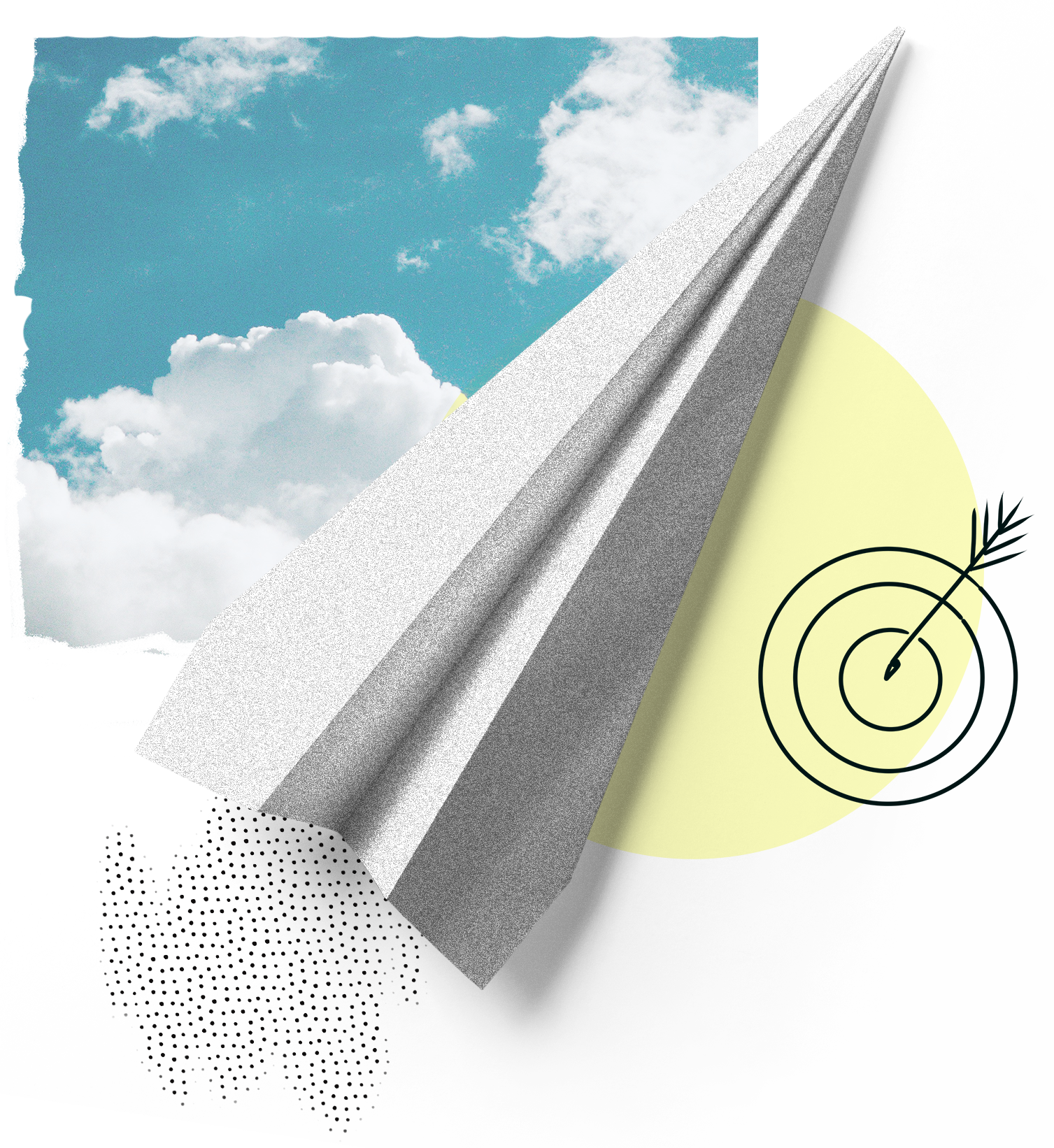Graphic image of a paper airplane and target.